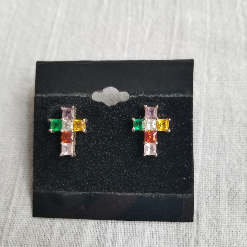 💥 Rainbow Rhinestone Cross Earrings